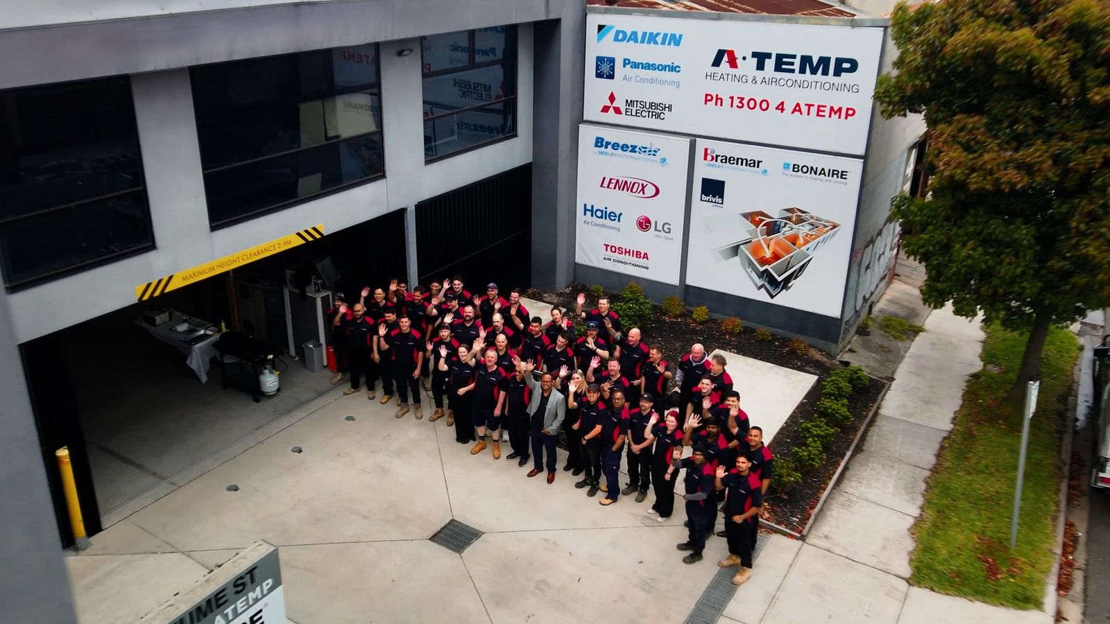 The A-Temp Installations and Accel Service Group team outside the Huntingdale showroom