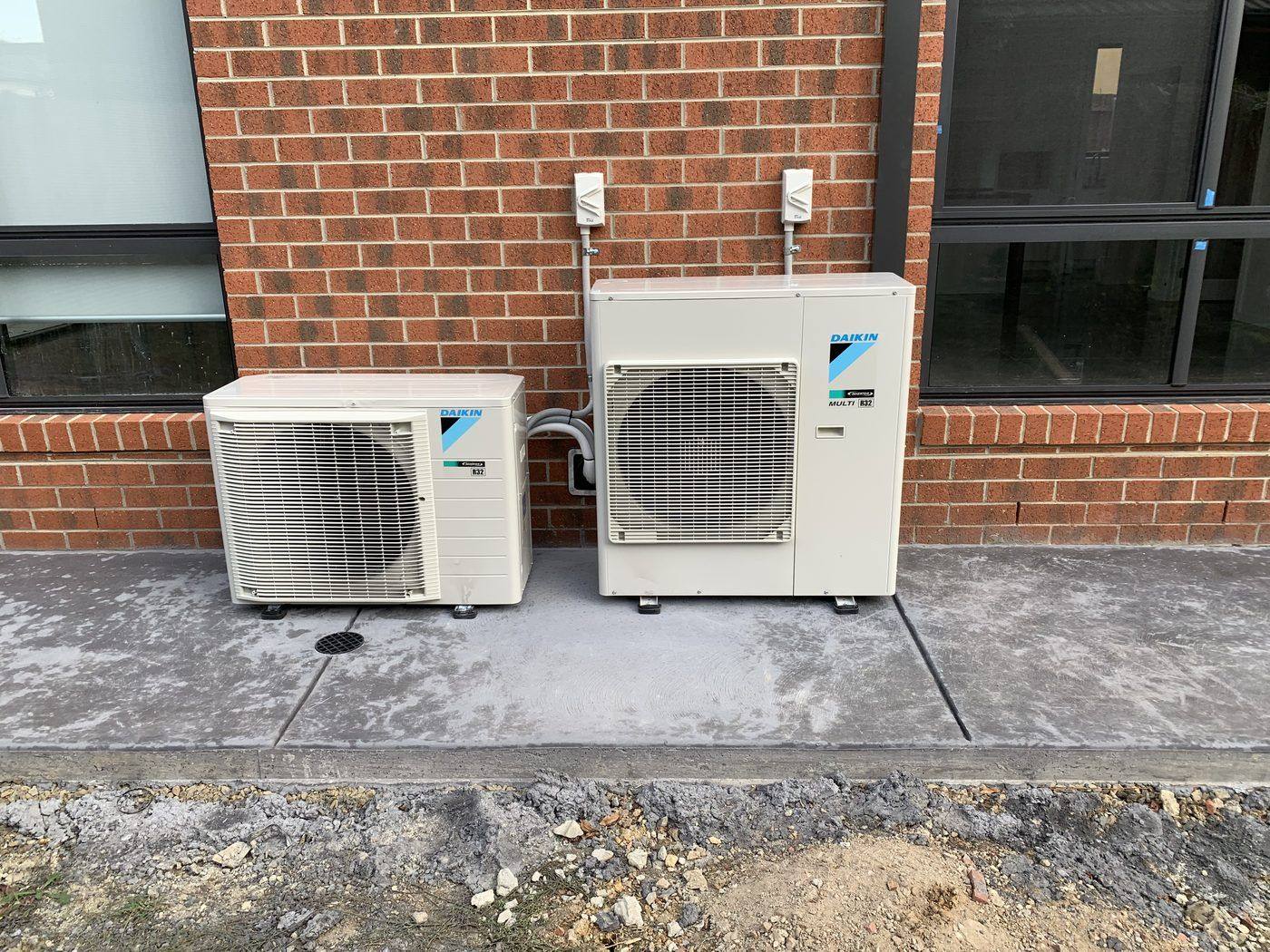 Daikin split system outdoor units installed by A-Temp at a Melbourne home